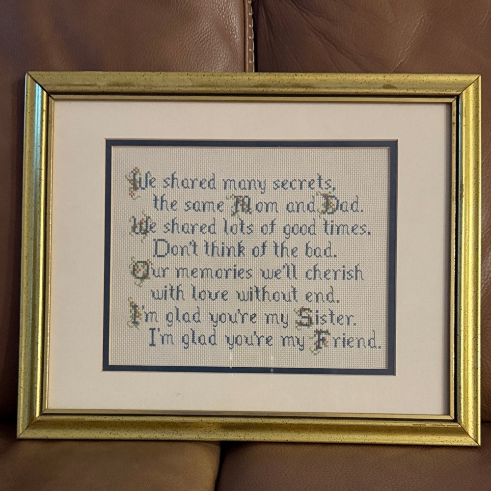 Framed Embroidered NeedlePoint Sentiment Sister Art Gift